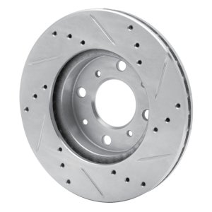 Honda Del Sol Brake Rotor (1) - Front Left - R1 Concepts - Drilled & Slotted - Silver - `90-`00